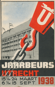 716178 Visitekaartje, met op de achterzijde de jaarkalender 1938 van de Jaarbeurs Utrecht, [Vredenburg].